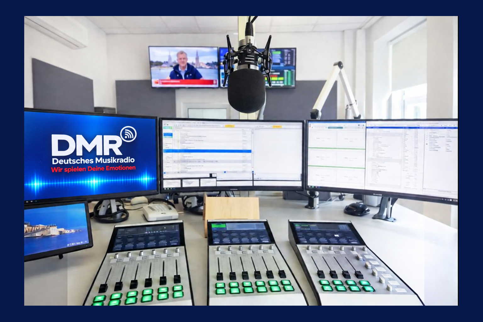 DMR Studio mit Mischpulten und Monitoren